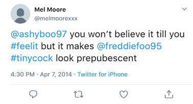 @melmoorexxx:- @ashyboo97 you won’t believe it till you #feelit but it makes @freddiefoo95 #tinycock look prepubescent